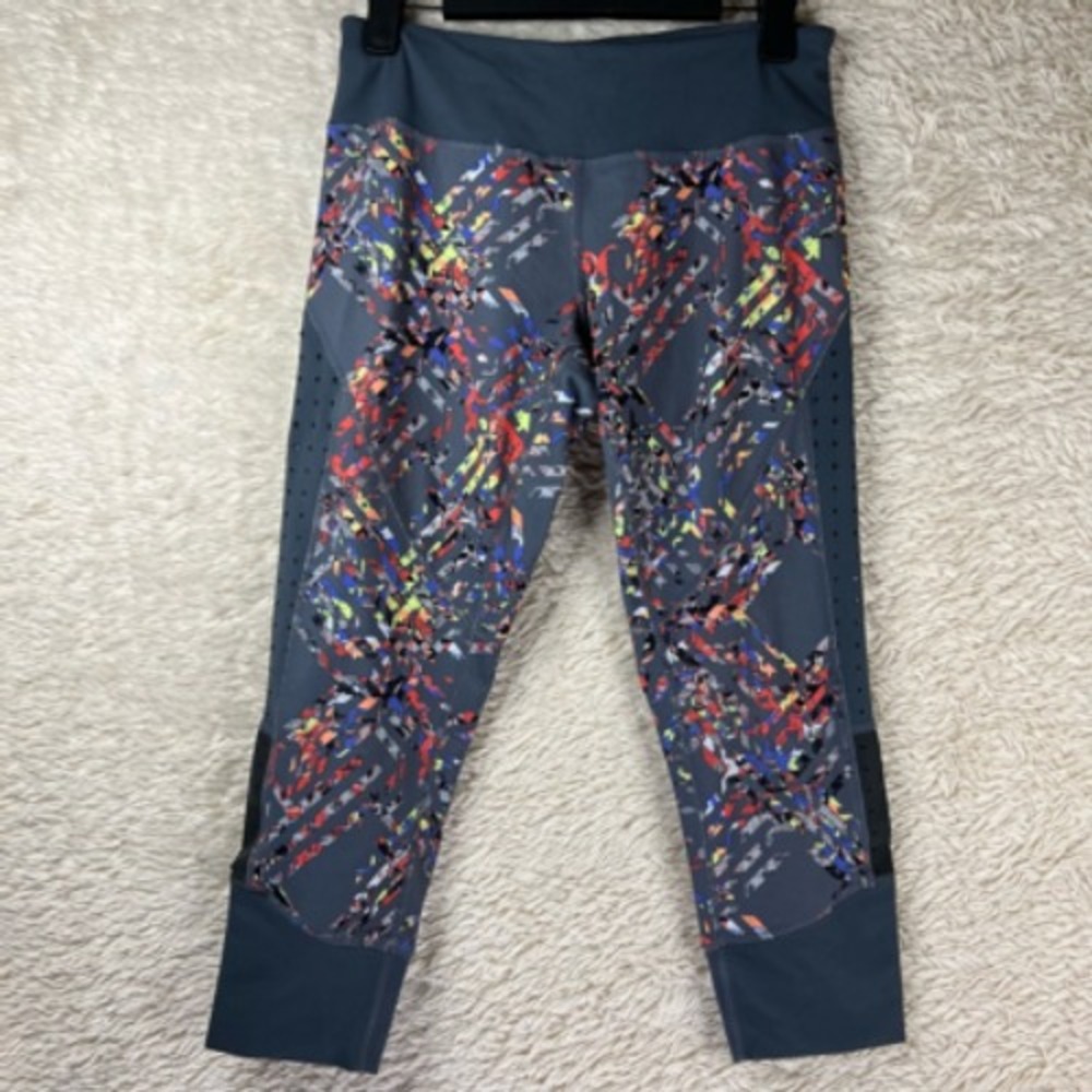 Zella Womens Activewear Leggings Pants Gray Red Geometric Perforated Pull On S